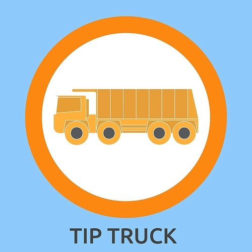 Yellow dump truck. Hand-drawn vector illustration on light background.