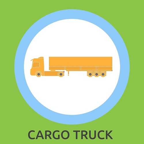 Yellow cargo truck. Delivery of goods. Drawn vector illustration on light background