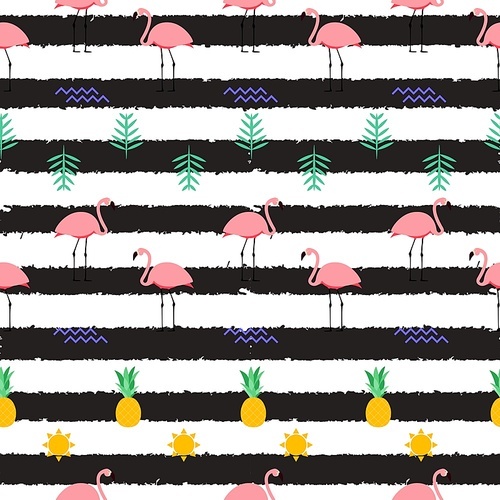 Summer Pink Flamingo Seamless Pattern Background. Vector Illustration EPS10