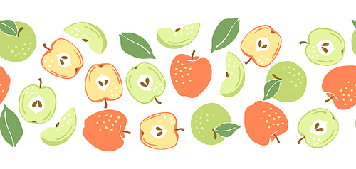 Seamless pattern with ripe apples. Decorative stylized fruits and leaves.