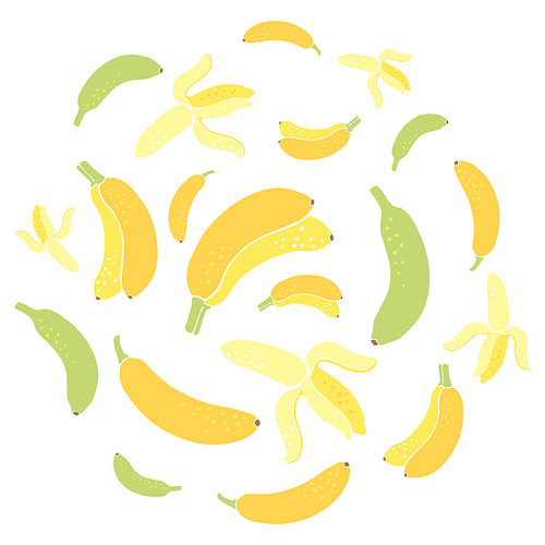 Background with yellow bananas. Decorative stylized fruits.