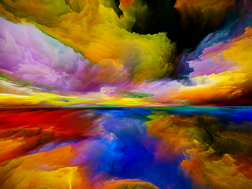 Spectral Clouds.  Escape to Reality series. Background design of surreal sunset sunrise colors and textures on the subject of landscape painting, imagination, creativity and art