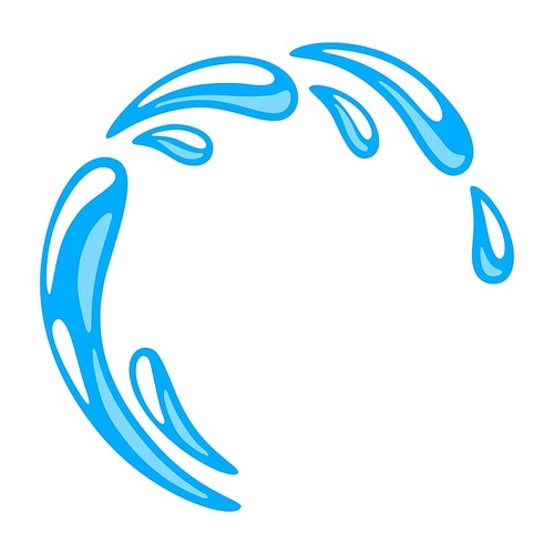 Water drops illustration. Aqua or liquid in motion. Cartoon image.