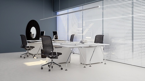 3D interior of bright open office interior space. Render of concept design