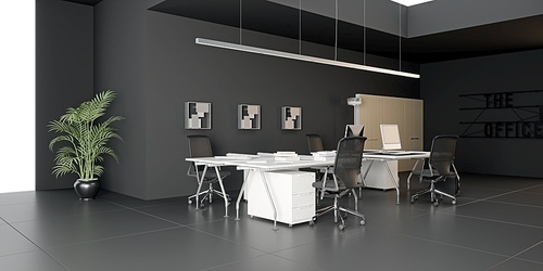 3D interior of bright open office interior space. Render of concept design