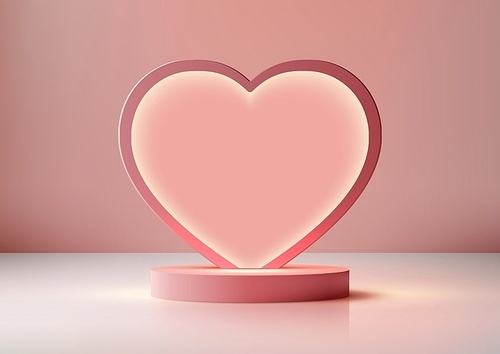 Valentine's Day products shine with this stunning 3D podium mockup. Featuring a pink heart backdrop and a sleek, modern design. Vector illustration