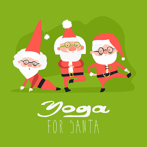 Funny Santa Claus doing yoga.Vector holiday illustration