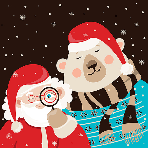 Santa Claus iwith polar bear. Vector illustration