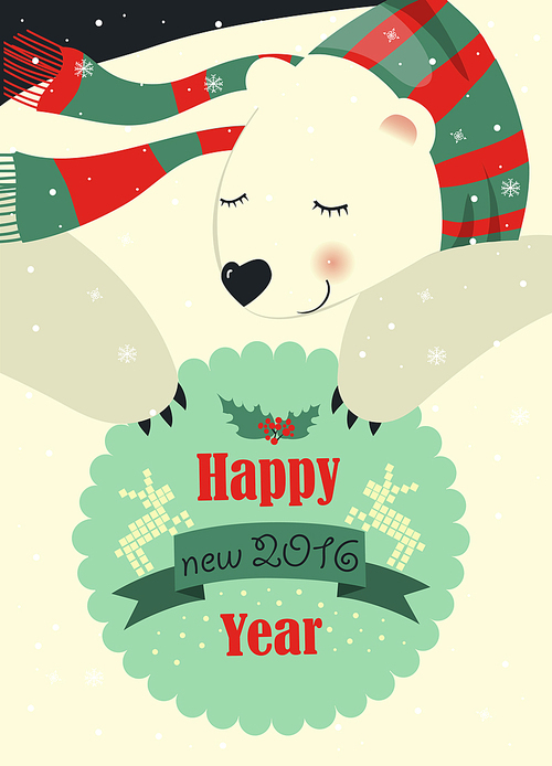 Polar bear wishing you Merry Christmas. Vector greeting card