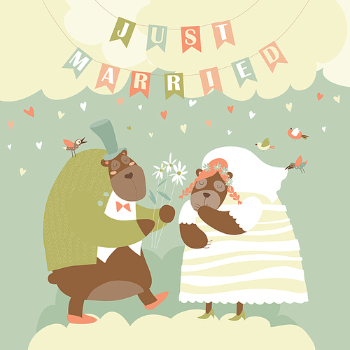 Two Lovely Bears. Just Married. Vector illustration