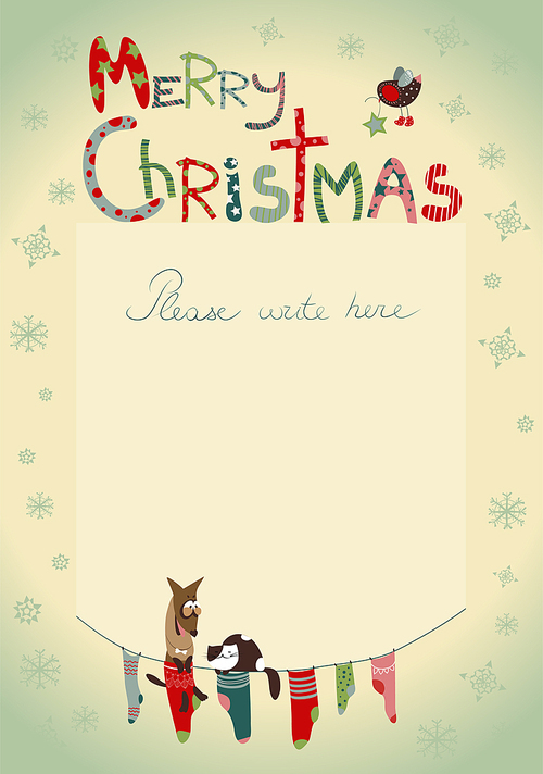Vector christmas greeting card with socks for gifts