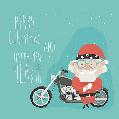 Santa Claus with motorcycle. Vector christmas illustration
