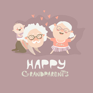 Happy grandparents playing with their grandson. Vector illustration