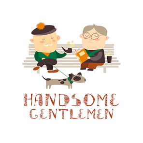 Old men sitting on a bench. Vector isolated illustration