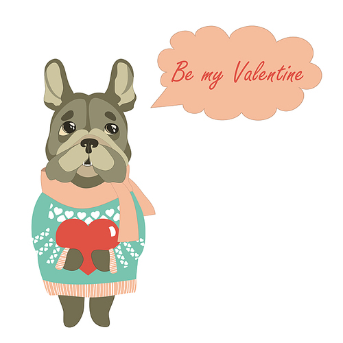 Cute dog wants to be a Valentine. Vector  romantic illustration