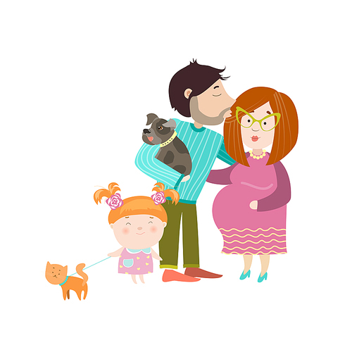 Happy parents with pregnant belly. Vector isolated illustration