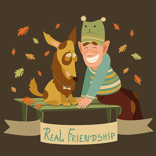 Vector real friendship of man and dog
