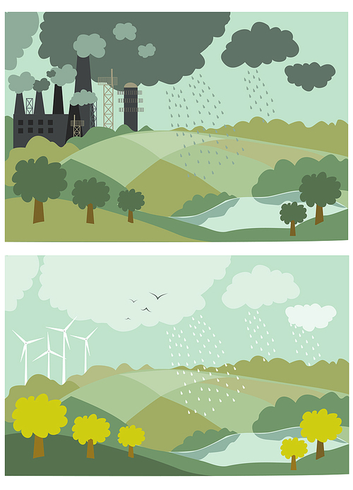 Ecology Concept Vector Illustration for Environment, Green Energy and Nature Pollution Designs. Flat Style.