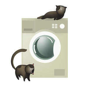 Cute cats with washing machine. Vector illustration