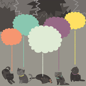 Monochrome cats with color Speech Bubble. Vector illustration