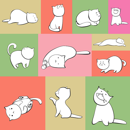 Set of simple vector cats characters in color boxes