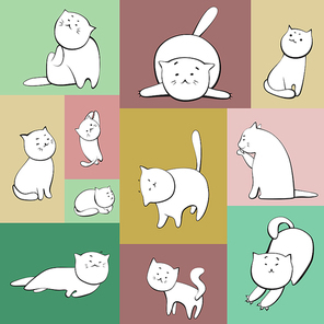 Set of simple vector cats characters in color boxes