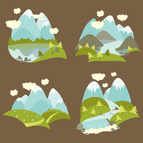 Set of vector flat style mountain landscape