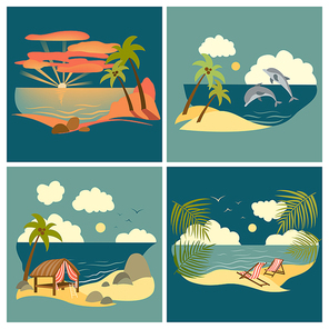 Set of vector flat style sea landscape