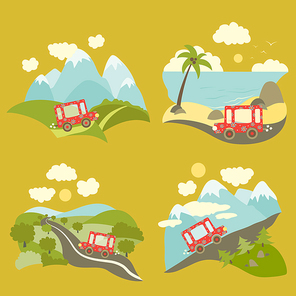 Set of vector flat style summer vacation trip