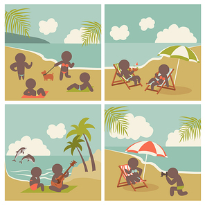 Set icon vacation people on the sea. Vector illustration