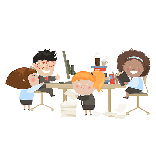 People talking and working at the computers in office. Vector isolated illustration