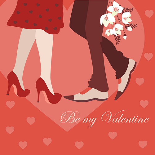 Dating man and woman, vector romantic greeting card