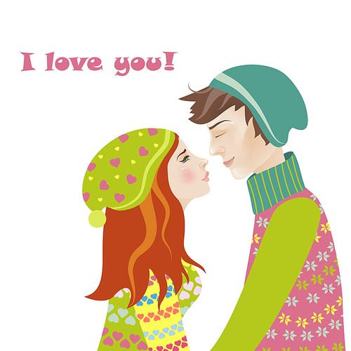 Boy and girl in love. Vector isolated illustration