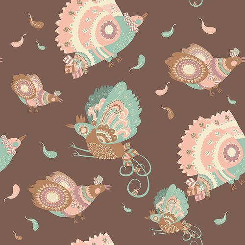 Seamless vector background with cute colorful birds