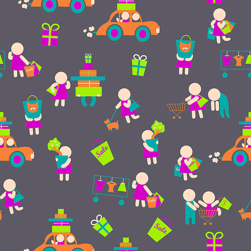 Seamless vector background with shopping people icons