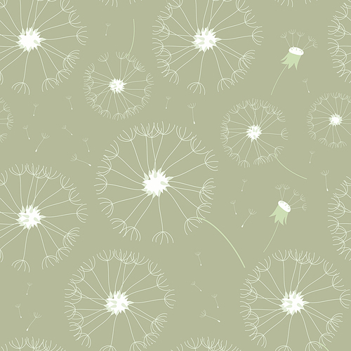 Seamless vintage dandelions pattern on gray background