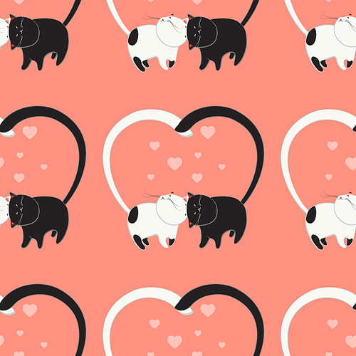 Seamless vector pattern, cute cats in love