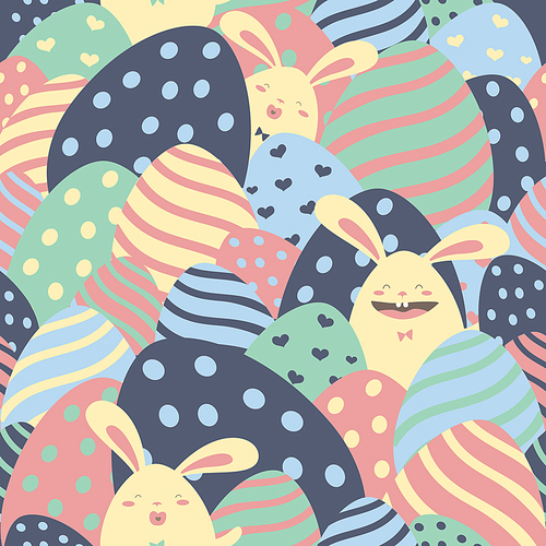 Easter bunnies and easter eggs seamless pattern