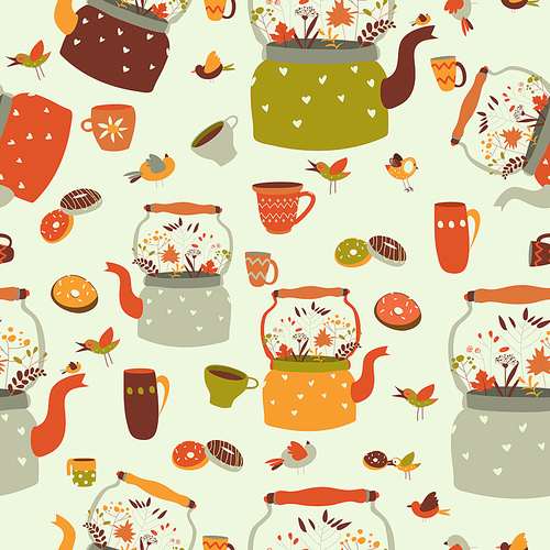 Vector seamless pattern background with tea related symbols