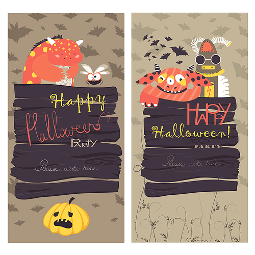 Halloween Banners Set. Vector Illustration. Trick or Treat Stickers. Halloween Party Invitation