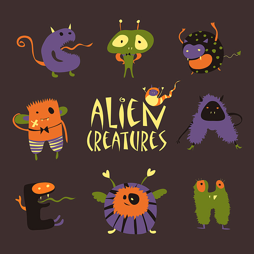 Vector set of cute cartoon halloween monsters