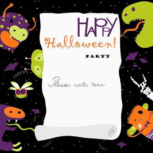 Halloween banner with monsters. Vector Illustration. Trick or Treat Stickers. Halloween Party Invitation
