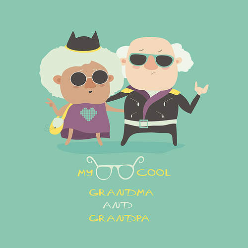 Cool grandma and grandpa wearing in leather jacket. Vector illustration