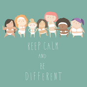 Cute women with different figures. Be different. Vector illustration
