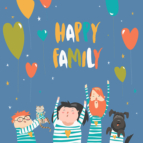 Happy family gesturing with cheerful smile. Vector illustration