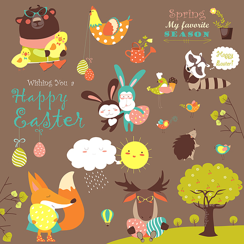 Animals celebrating Easter. vector set of cartoon characters