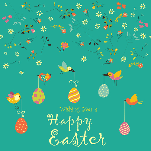 Vector Easter greeting card with decorative eggs and birds