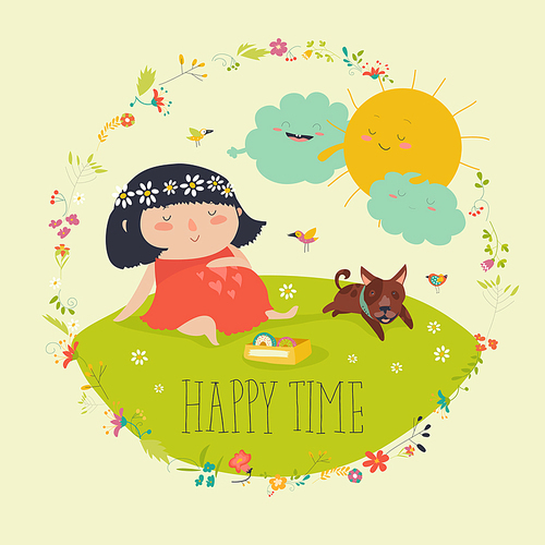 Happy pregnant woman prepared to be mother. Vector illustration