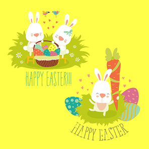 Vector illustration, collection of Easter bunny with colorful egg