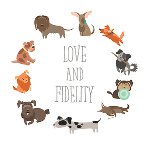 Set of funny Mixed Breed dogs. Vector isolated icons
